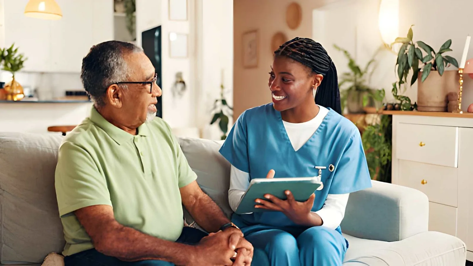 Care professional reviewing a plan with an older adult