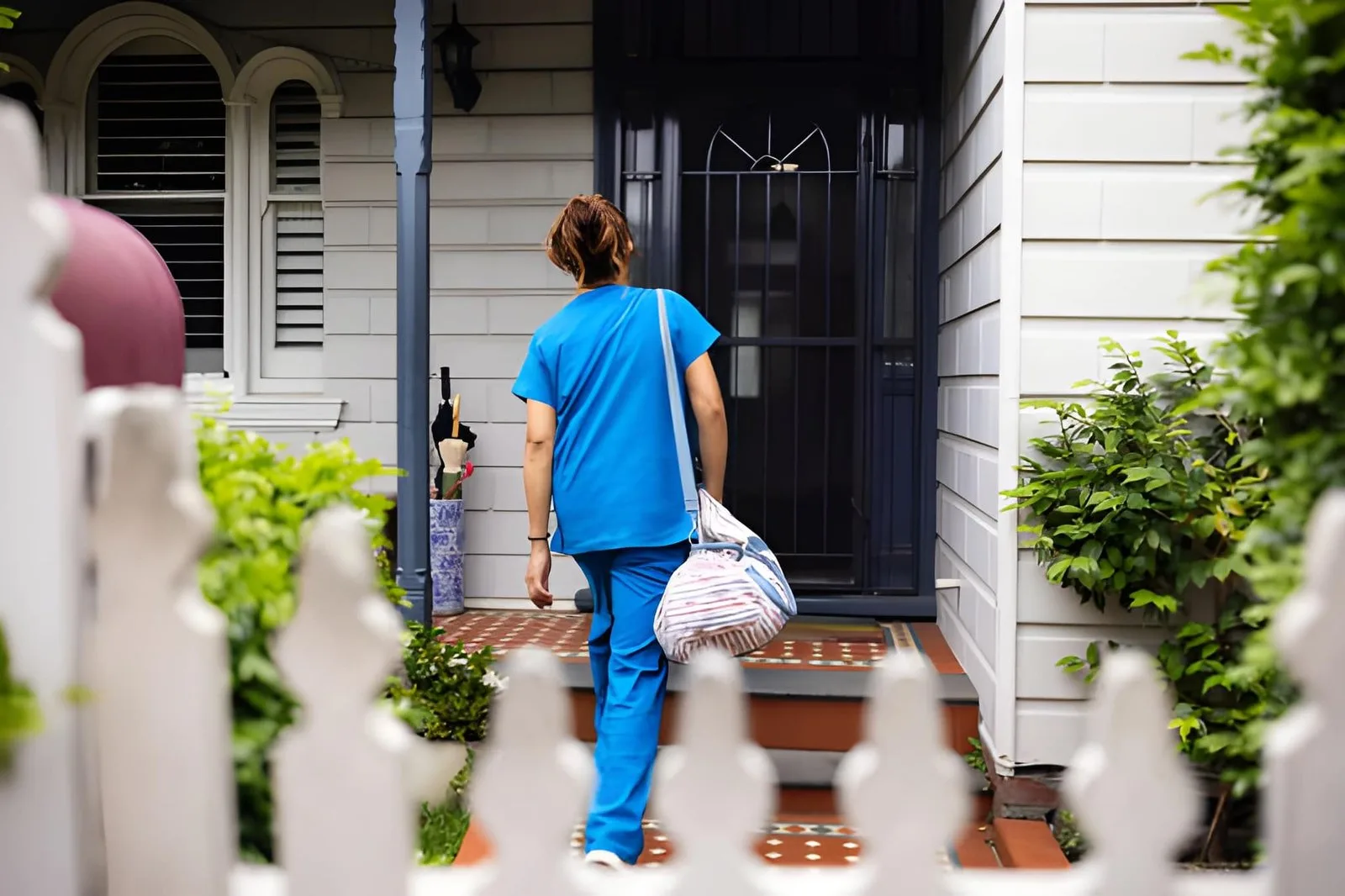 Caregiver arriving for an in-home visit