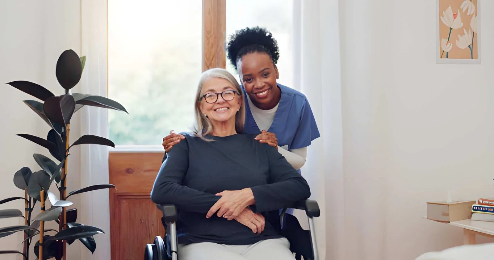Caregiver providing one-to-one companionship in a care setting